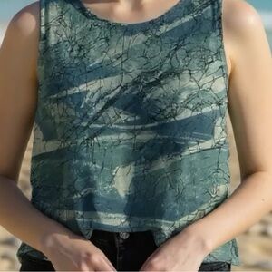 VTG WOMENS 100% COTTON WEARABLE ART SLEEVELESS TANK TOP BATIK FABRIC OCEAN BLUES